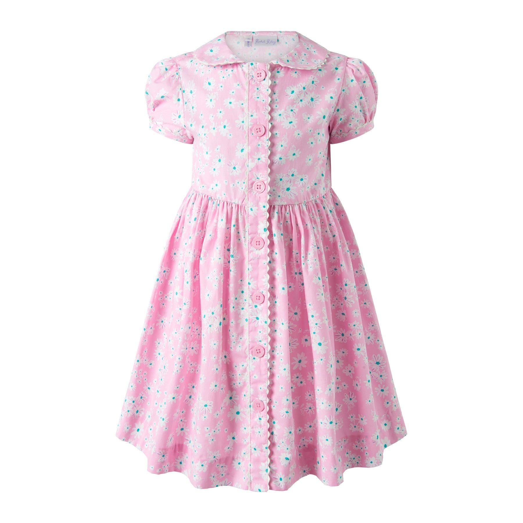 Rachel Riley Pink Daisy Button Front Dress