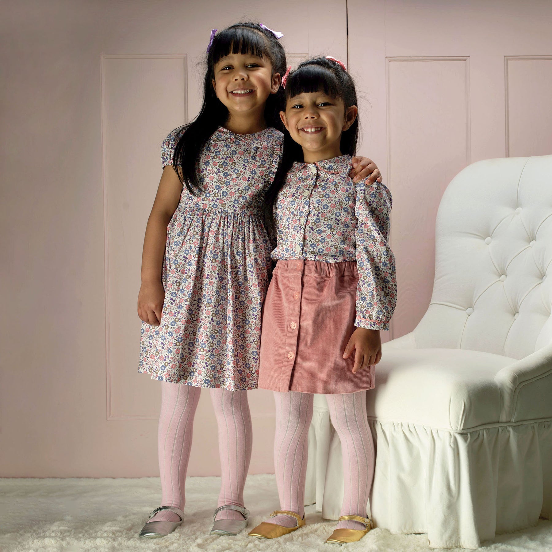 Rachel Riley Pink Floral Frill Front Dress