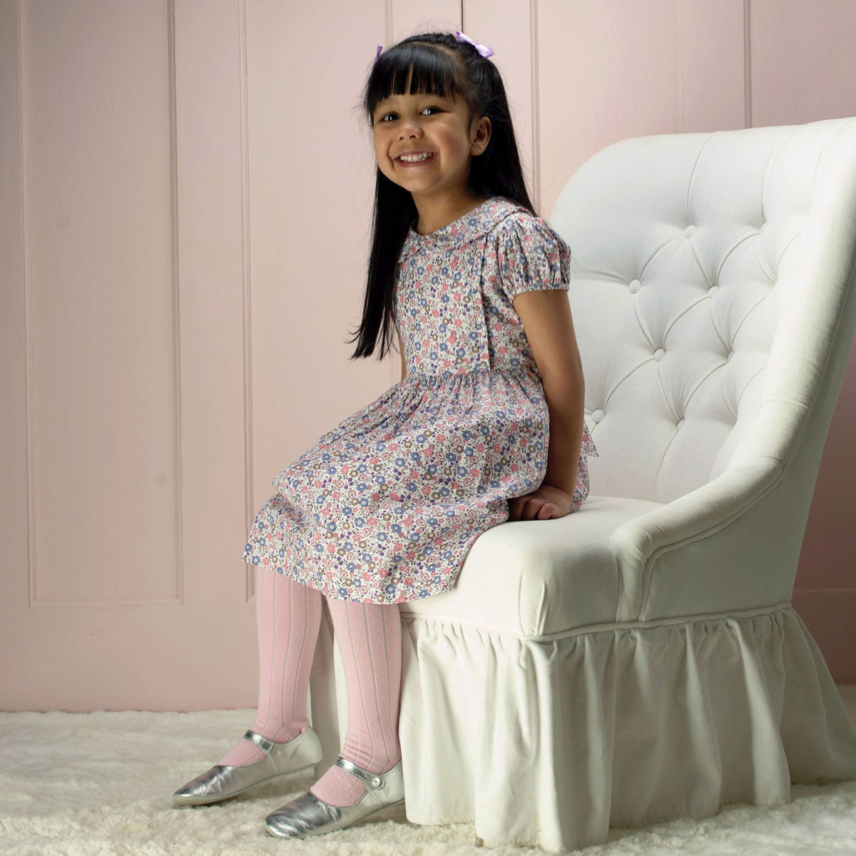 Rachel Riley Pink Floral Frill Front Dress | shopnurseryrhymes