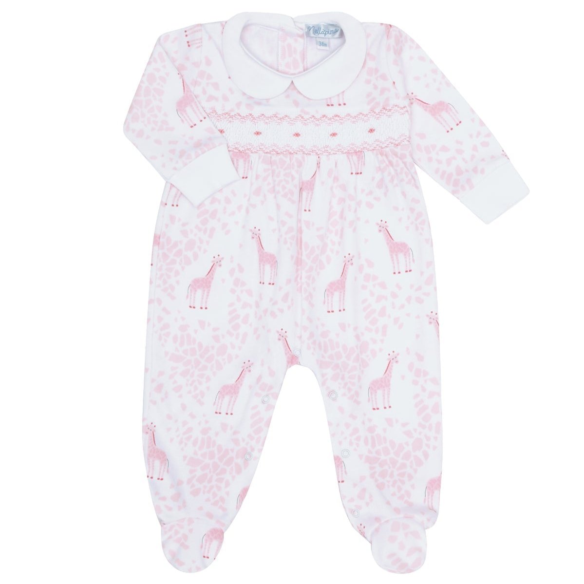 Nella Pima Pink Giraffe Print Smocked Footie