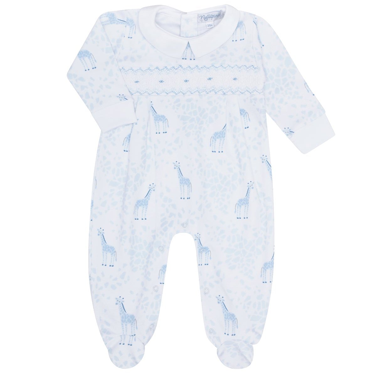Nella Pima Blue Giraffe Print Smocked Footie