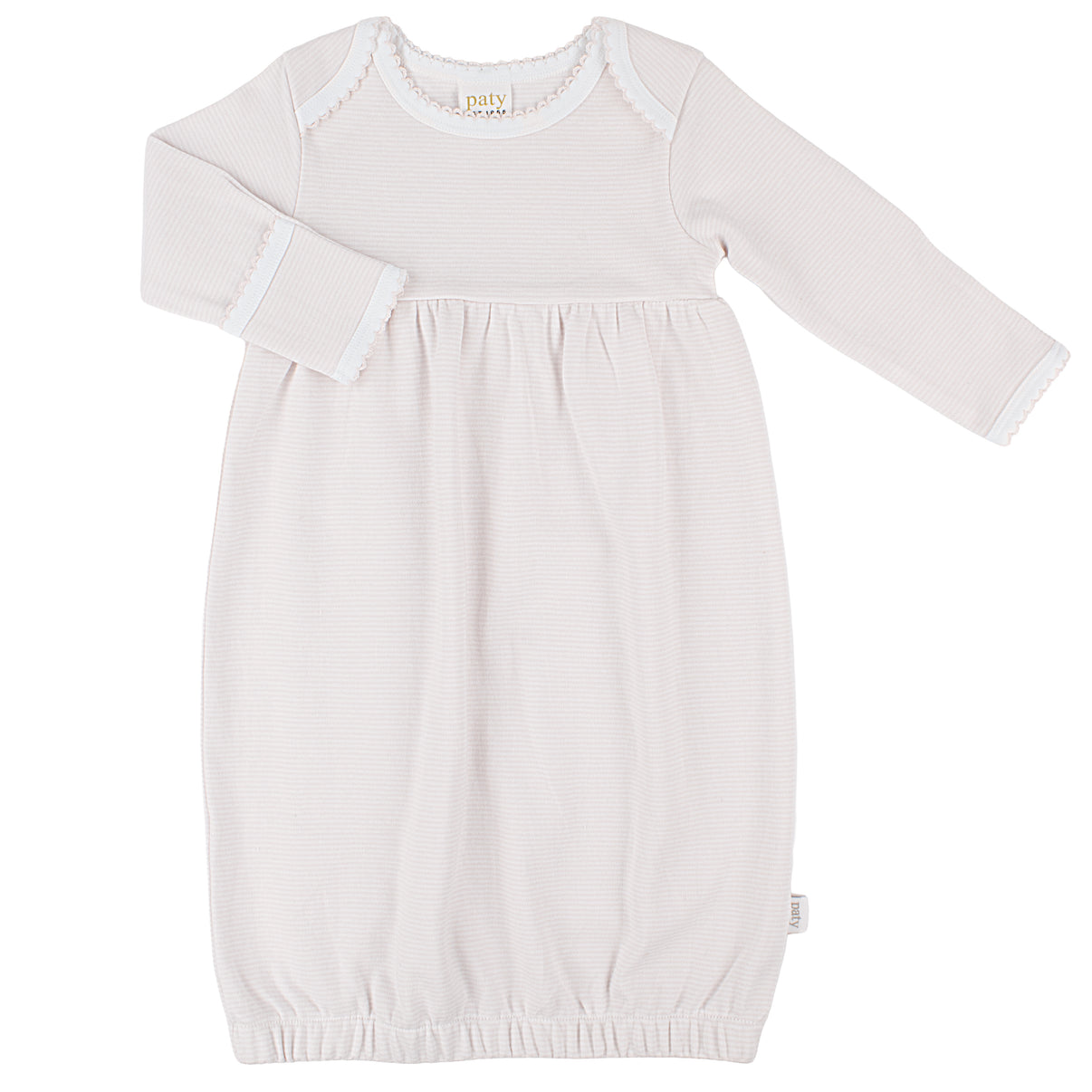 Paty Organic Cotton Overlap Shoulder Gown, Pink Stripes