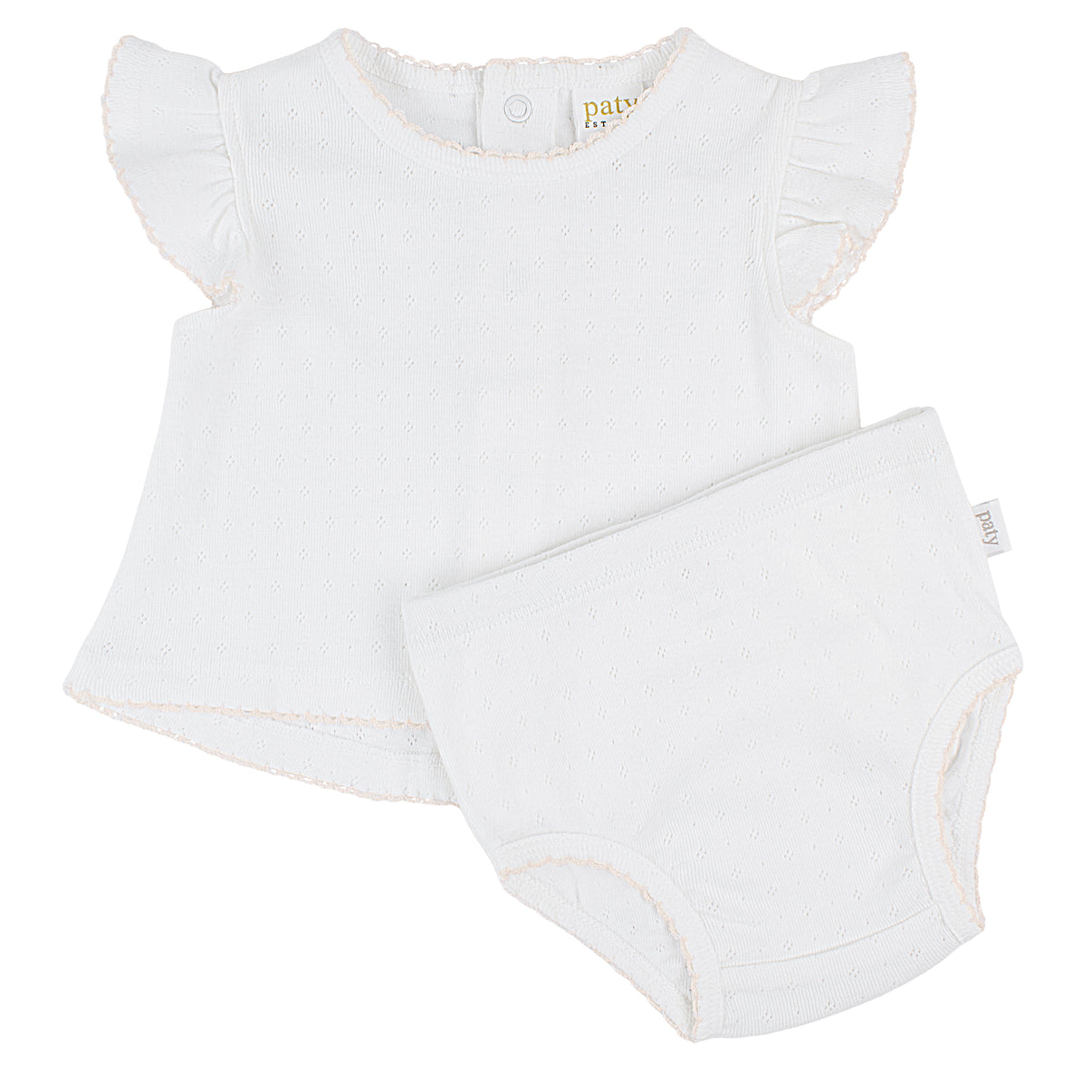 Paty Organic Cotton Pointelle Diaper Set, White with Pink