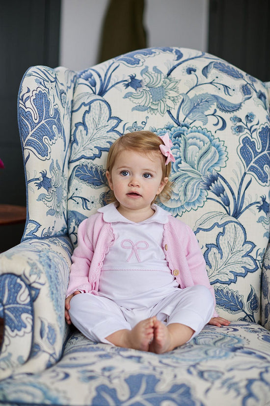 Little English Crochet Playsuit, Pink Bow