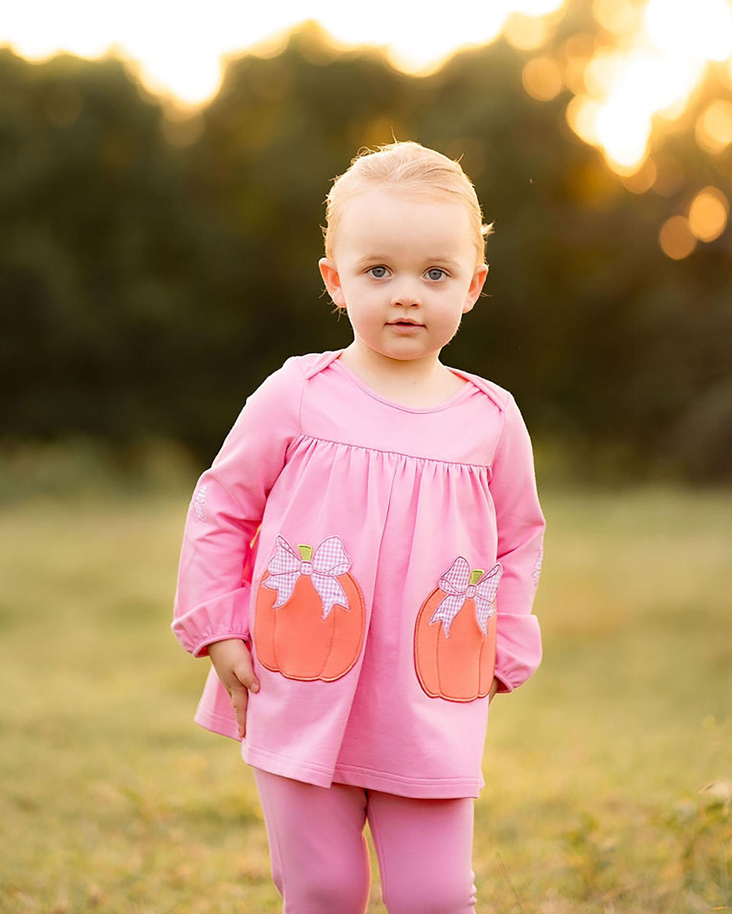 Yellow Lamb Tabby Tunic and Leggings, Pumpkins