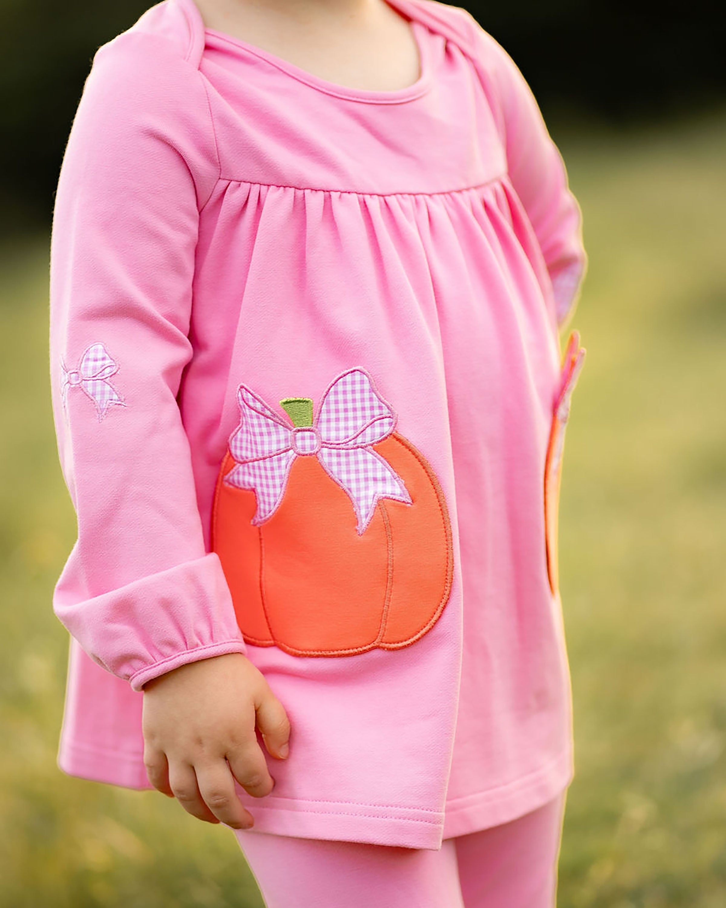 Yellow Lamb Tabby Tunic and Leggings, Pumpkins