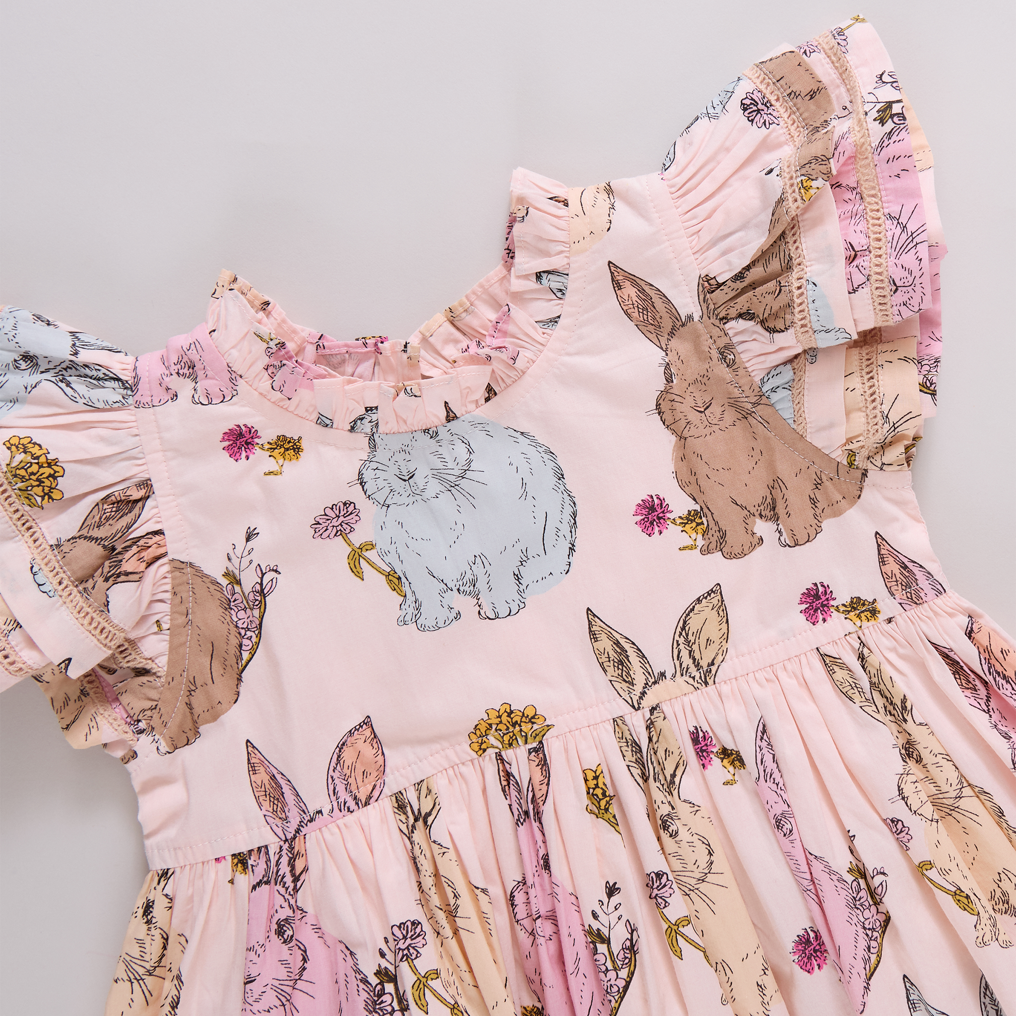 Pink Chicken Jennifer Double Ruffle Dress, Vintage Bunnies