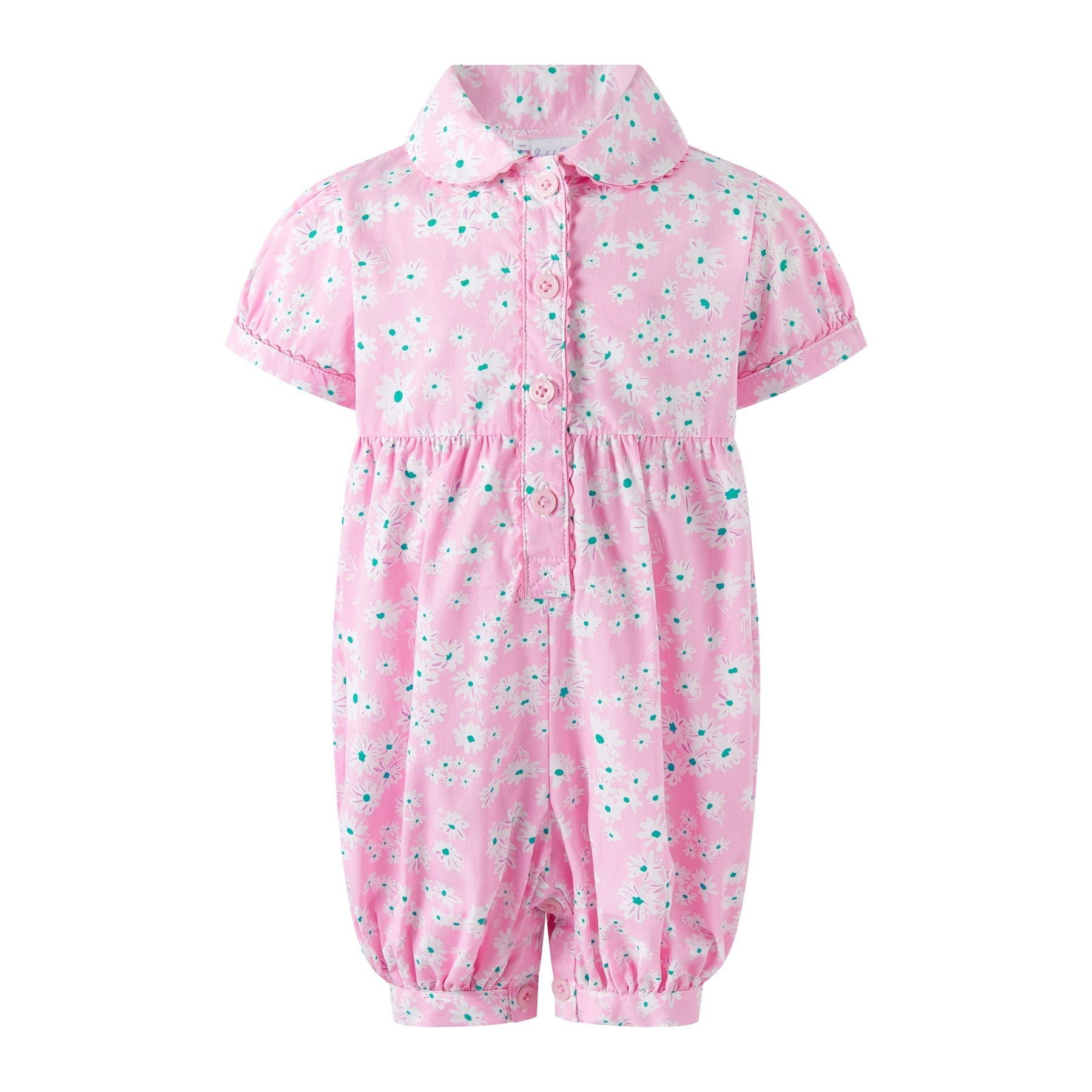 Rachel Riley Pink Daisy Button-Front Babysuit