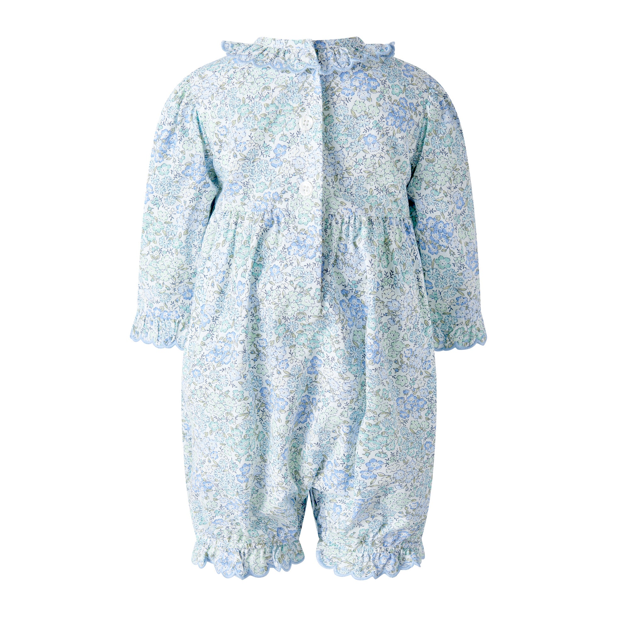 Rachel Riley Blue Smocked Scallop Babysuit