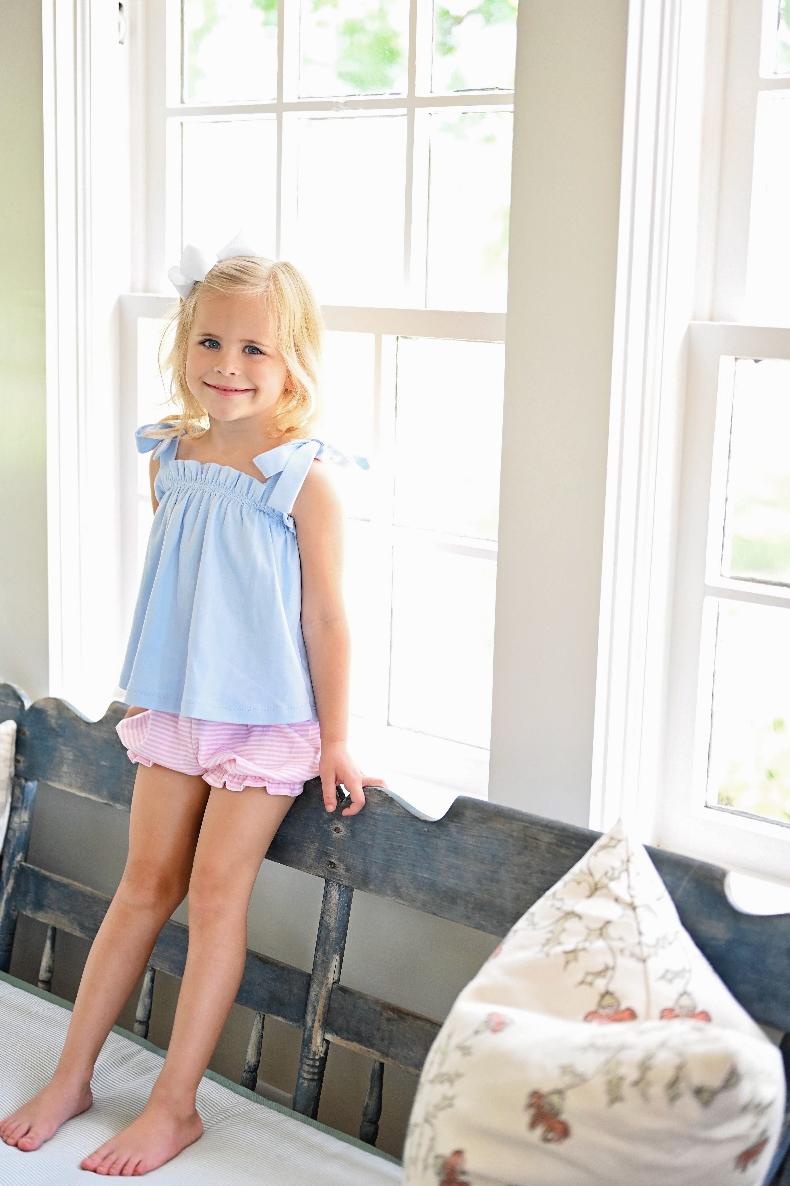 James & Lottie Pima Knit Tie Top, Light Blue