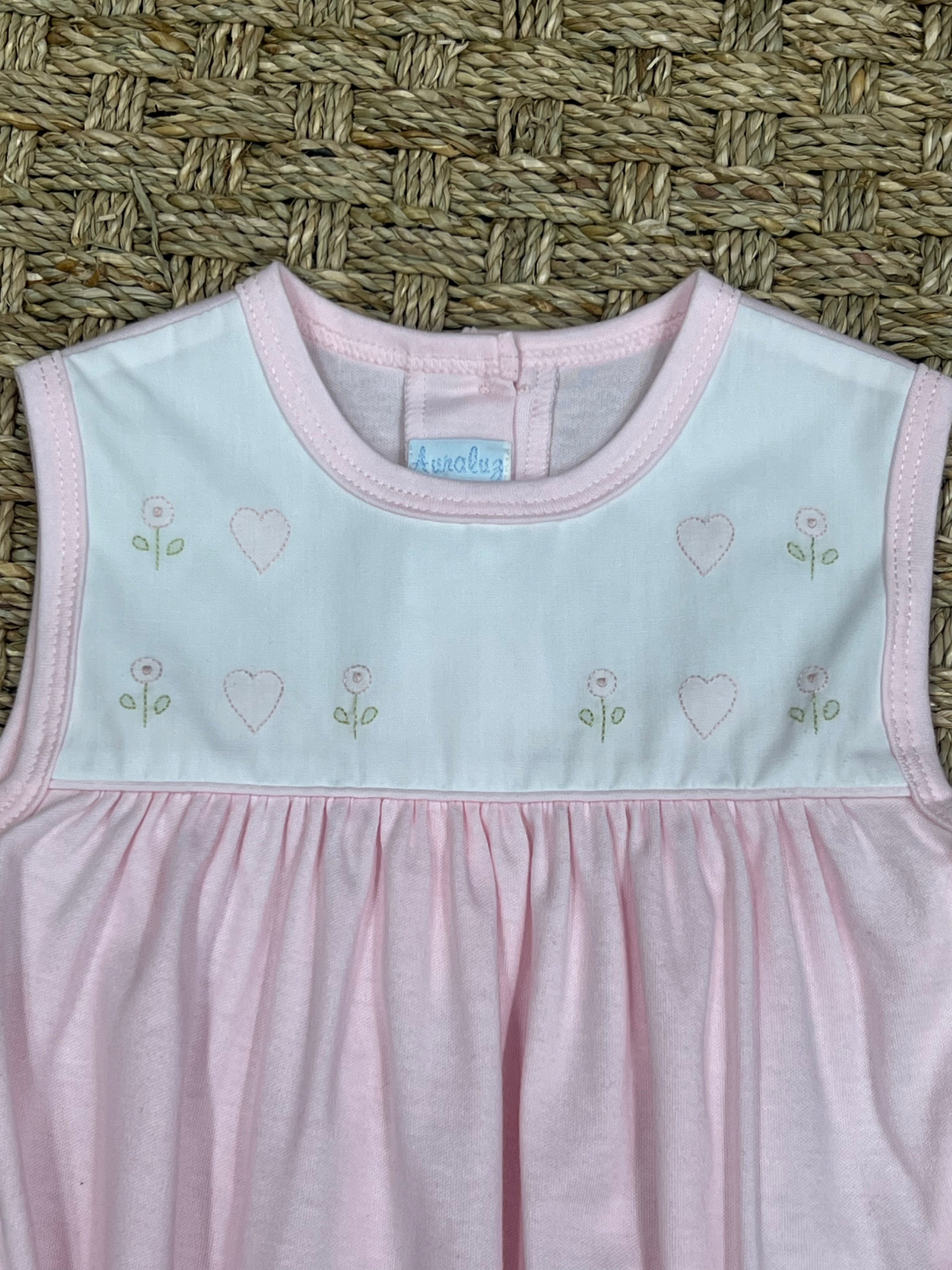 Auraluz Pink Knit Bubble with Heart Flower Embroidery