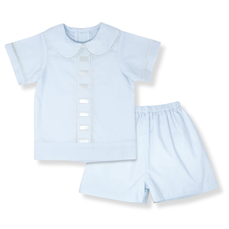 Lullaby Set Nate Short Set, Blessings Blue with Ecru