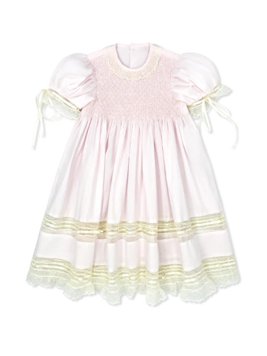 lullaby set christmas dress Set, Margaret Dress, Spring Pink, Ecru Made with stunning Swiss
