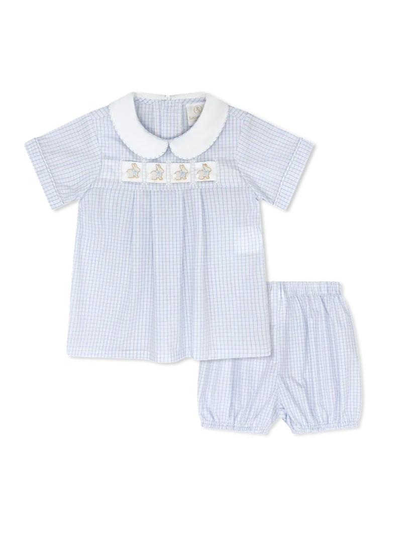 Lullaby Set Noah Ribbon Bloomer Set, Classic Blue Windowpane