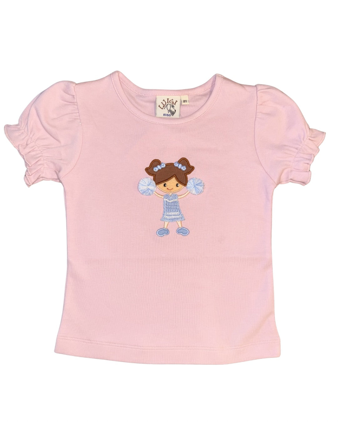 Luigi Ruffle Cuff SS Tee- Cheerleader on Light Pink