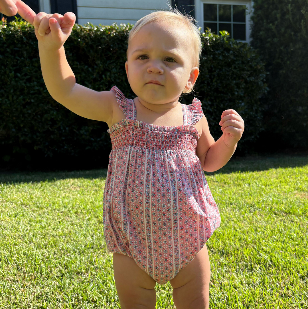 Minnow Floral Tile Smocked Bubble Romper
