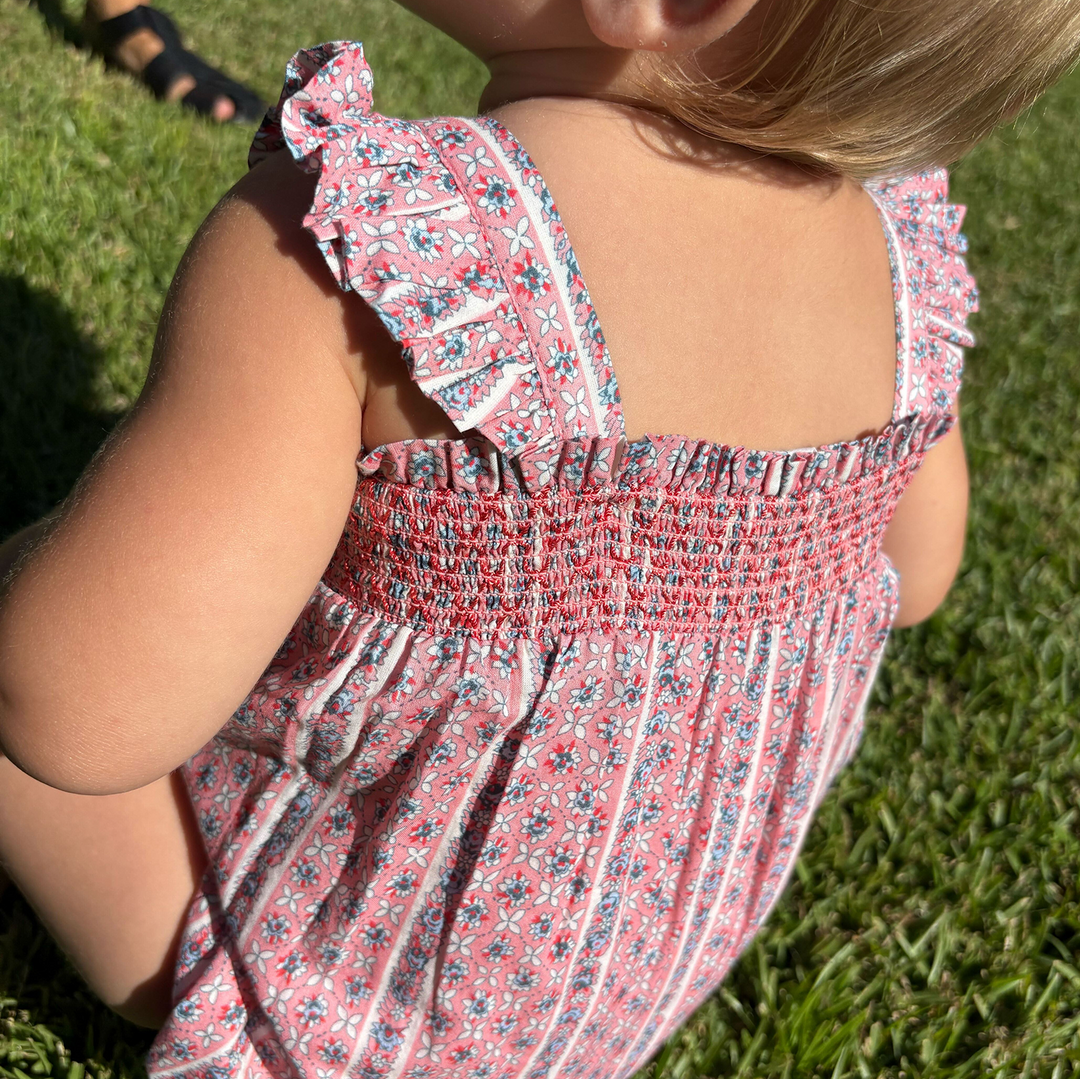 Minnow Floral Tile Smocked Bubble Romper