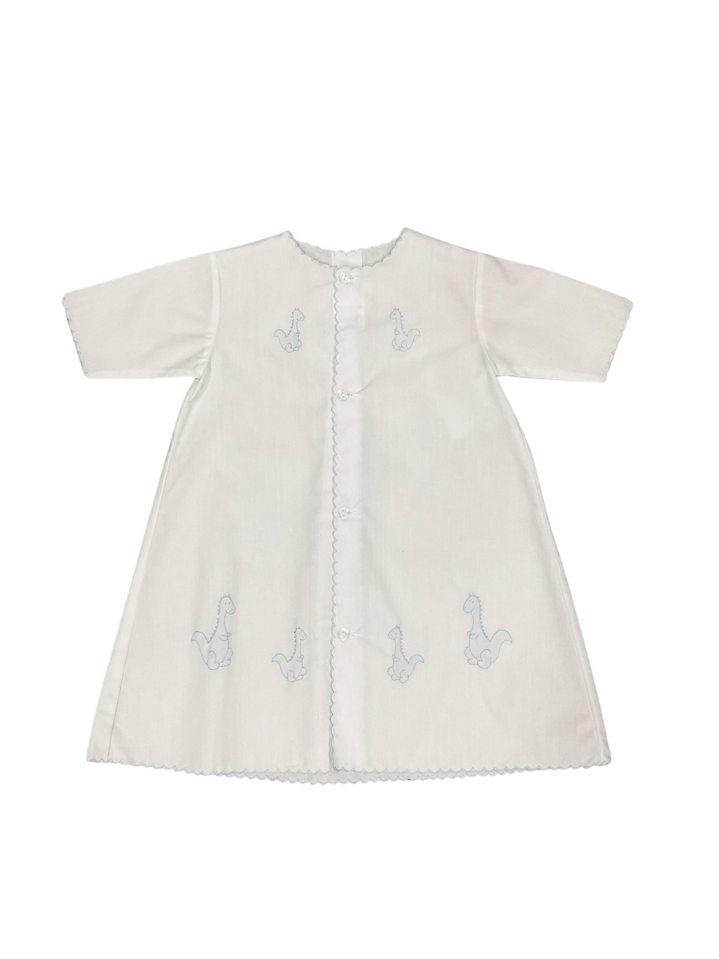 Auraluz Button Front Daygown with Blue Dinos - shopnurseryrhymes