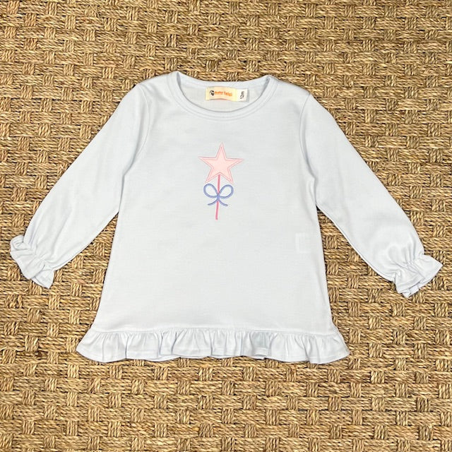 Luigi Ruffle Swing Top, Wand with Bow on Medium Baby Blue