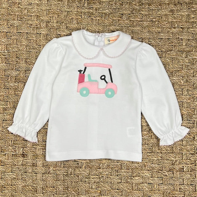 Luigi Blouse with Ruffle, Golf Cart on White/New Light Pink
