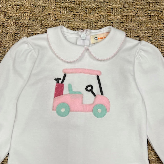 Luigi Blouse with Ruffle, Golf Cart on White/New Light Pink