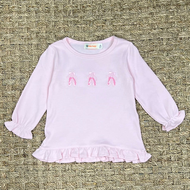 Luigi Ruffle Swing Top, Ballet Slippers on New Light Pink