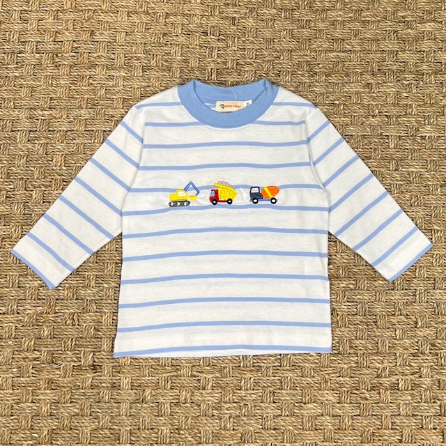 Luigi Striped Tee, Construction Icons on White/Sky Blue