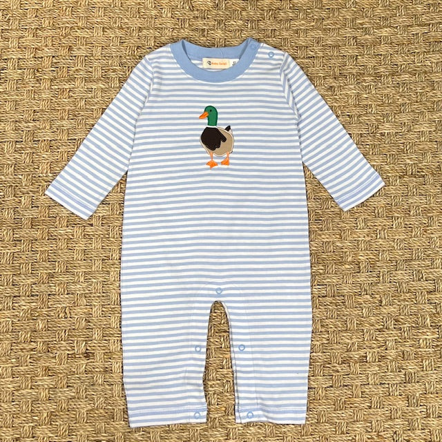 Luigi Striped Romper, Mallard on Sky Blue/White