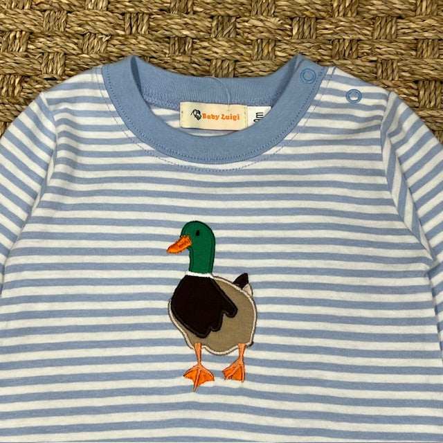 Luigi Striped Romper, Mallard on Sky Blue/White