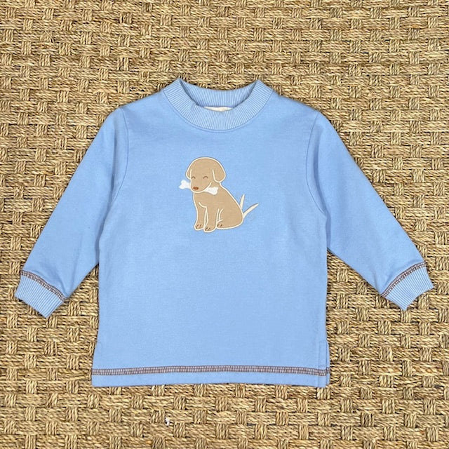 Luigi Sweatshirt, Puppy with Bone on Sky Blue/Mocha
