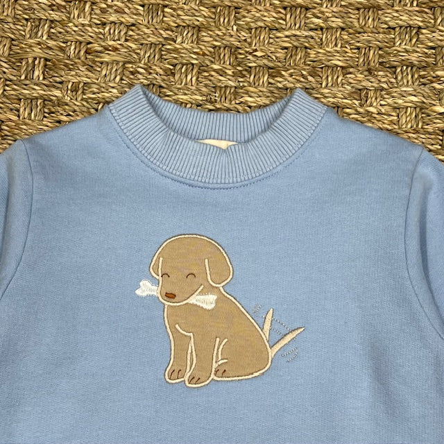 Luigi Sweatshirt, Puppy with Bone on Sky Blue/Mocha