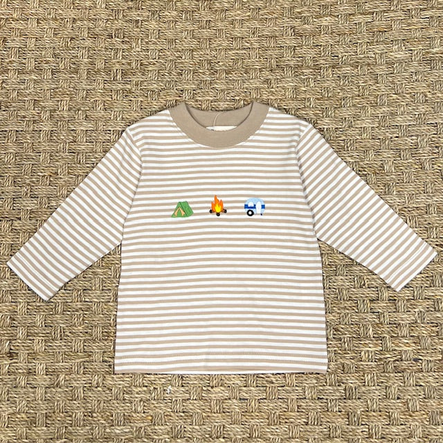 Luigi Striped Tee, Camping Icons on Sand/White