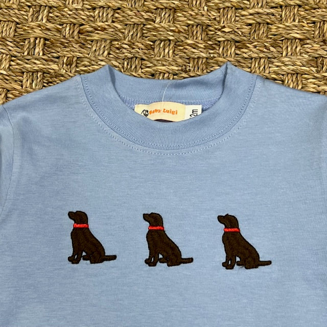Luigi Tee, Chocolate Labs on Sky Blue