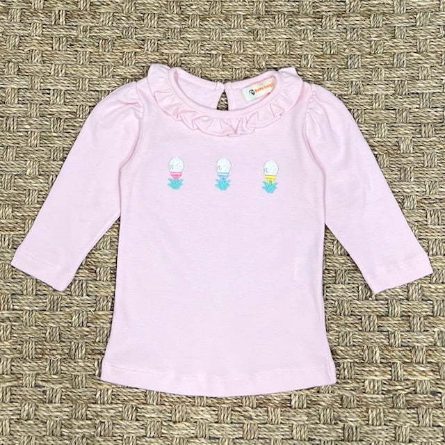 Luigi Ruffle Neck Shirt, Three Golf Balls on New Light Pink