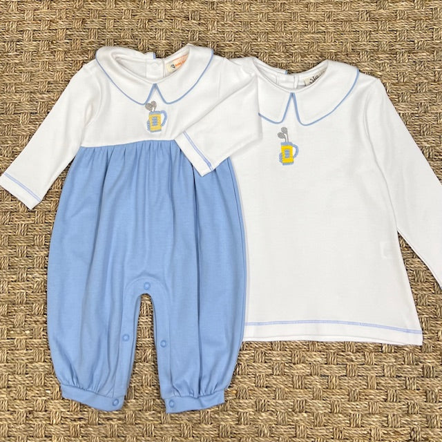 Luigi Collared Romper, Golf Bag on White/Sky Blue
