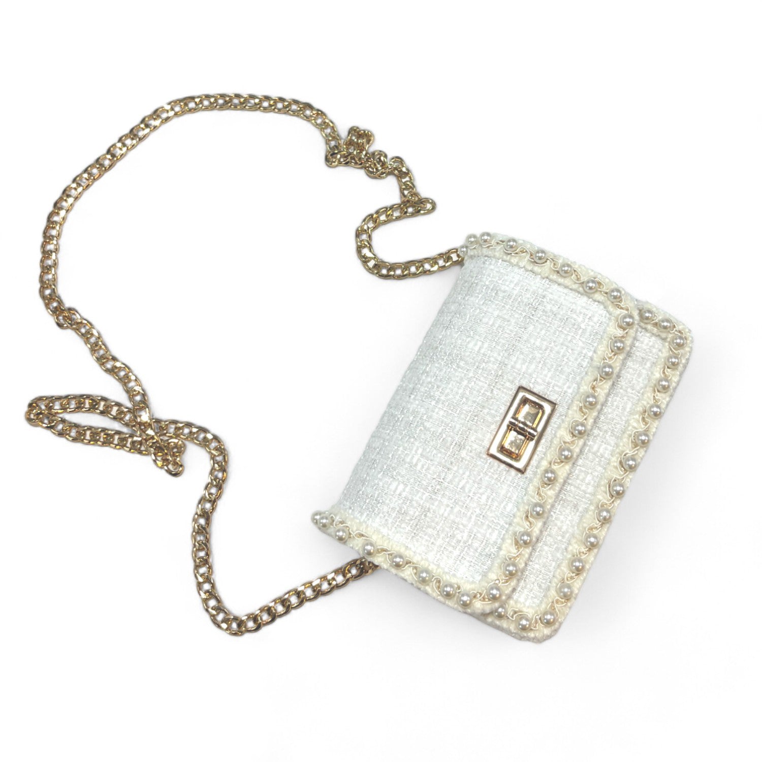 Doe A Dear Pearl Trim Tweed Purse