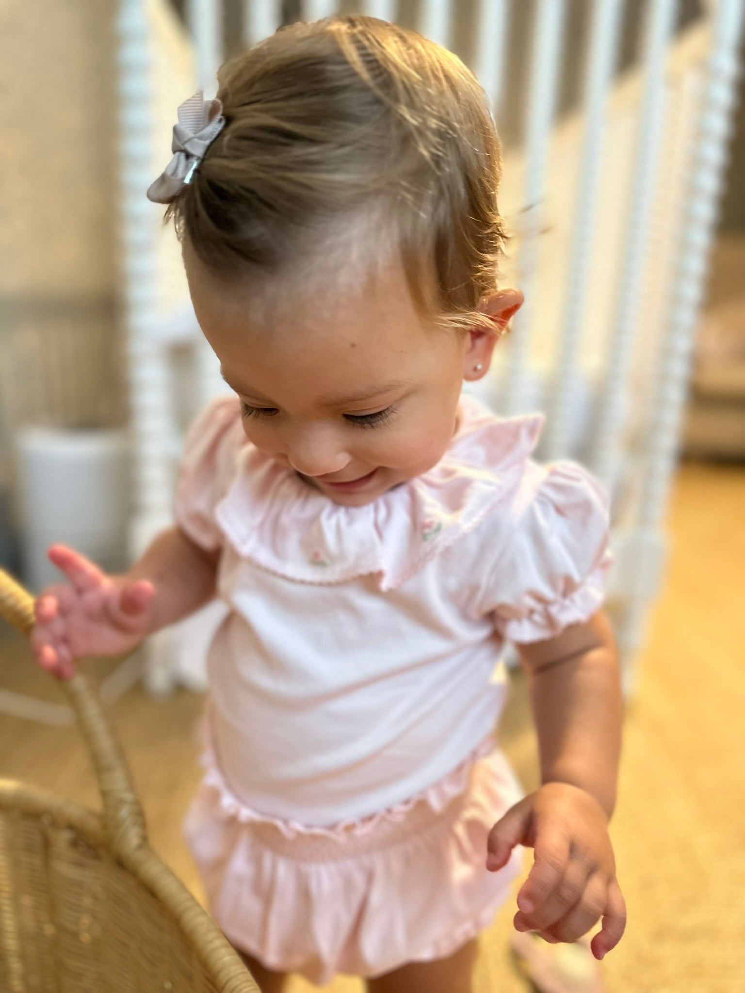 Baby Bloom Pima Ruffle Bodysuit and Bloomers with Peony Embroidery