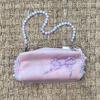 Bari Lynn Velvet Bag with Pearl Bow and Handle
