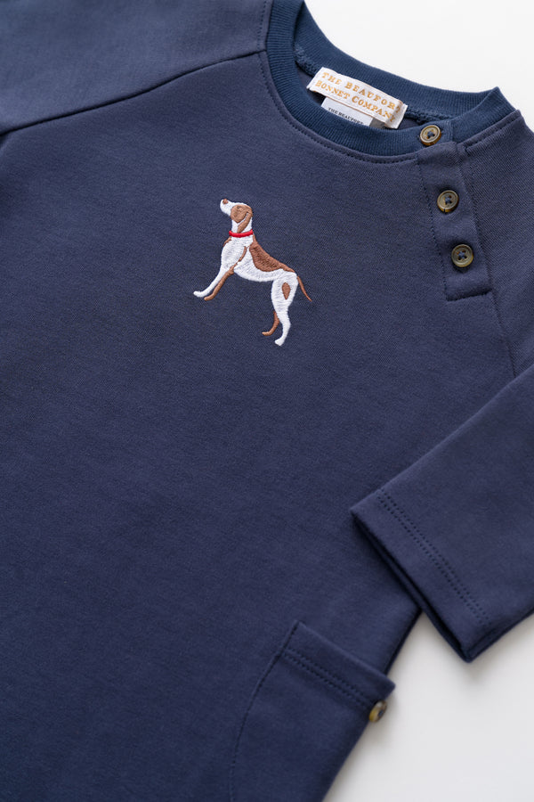 Beaufort Bonnet Rayburn Romper, Nantucket Navy Dog