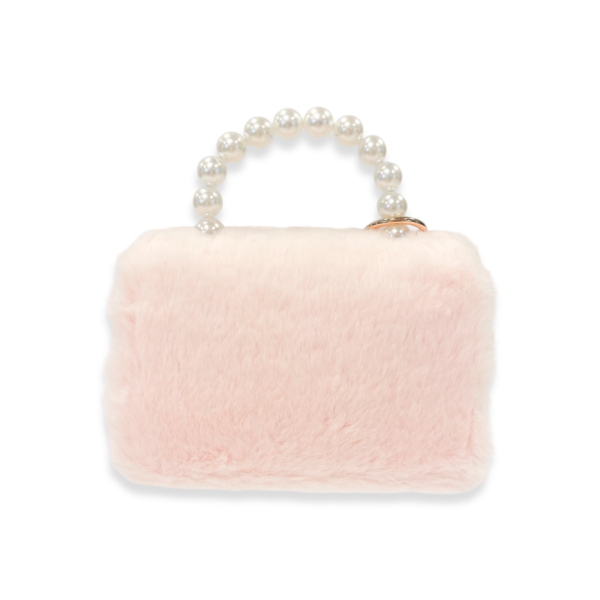 Doe A Dear Pink Furry Purse with Bow & Pearl Charm