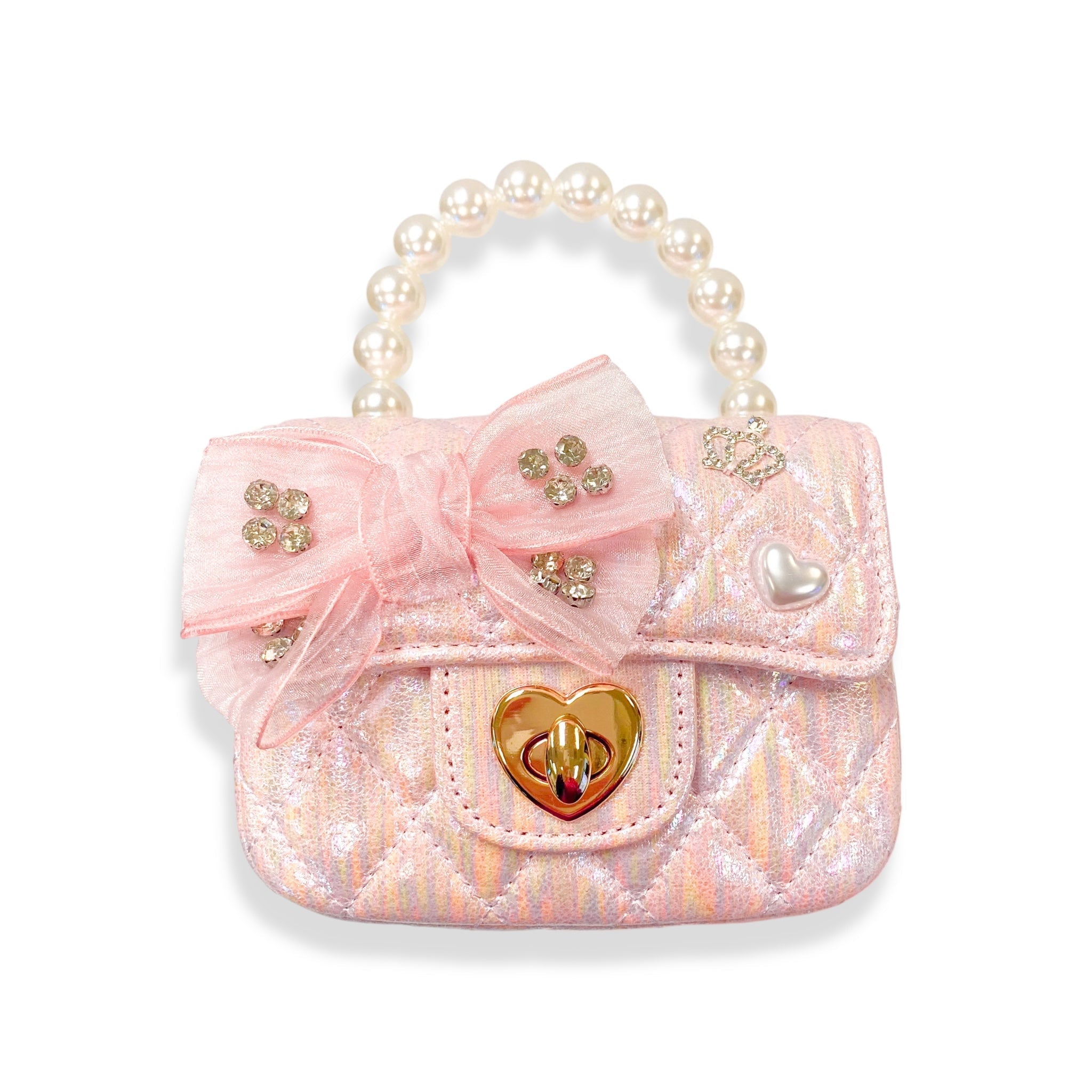 Doe A Dear Embellished Bow Shiny Quilted Purse