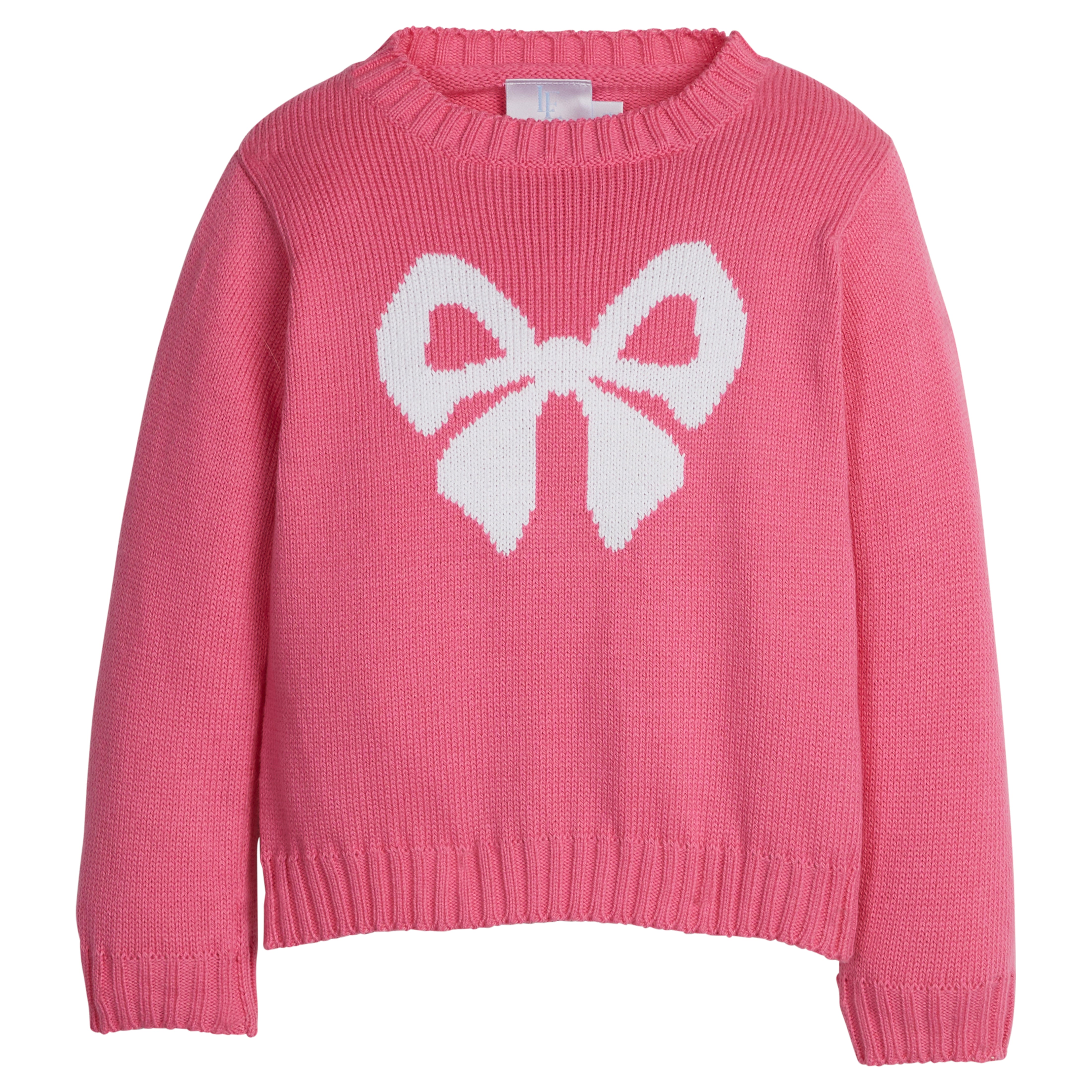 Little English Intarsia Sweater, Hot Pink Bow