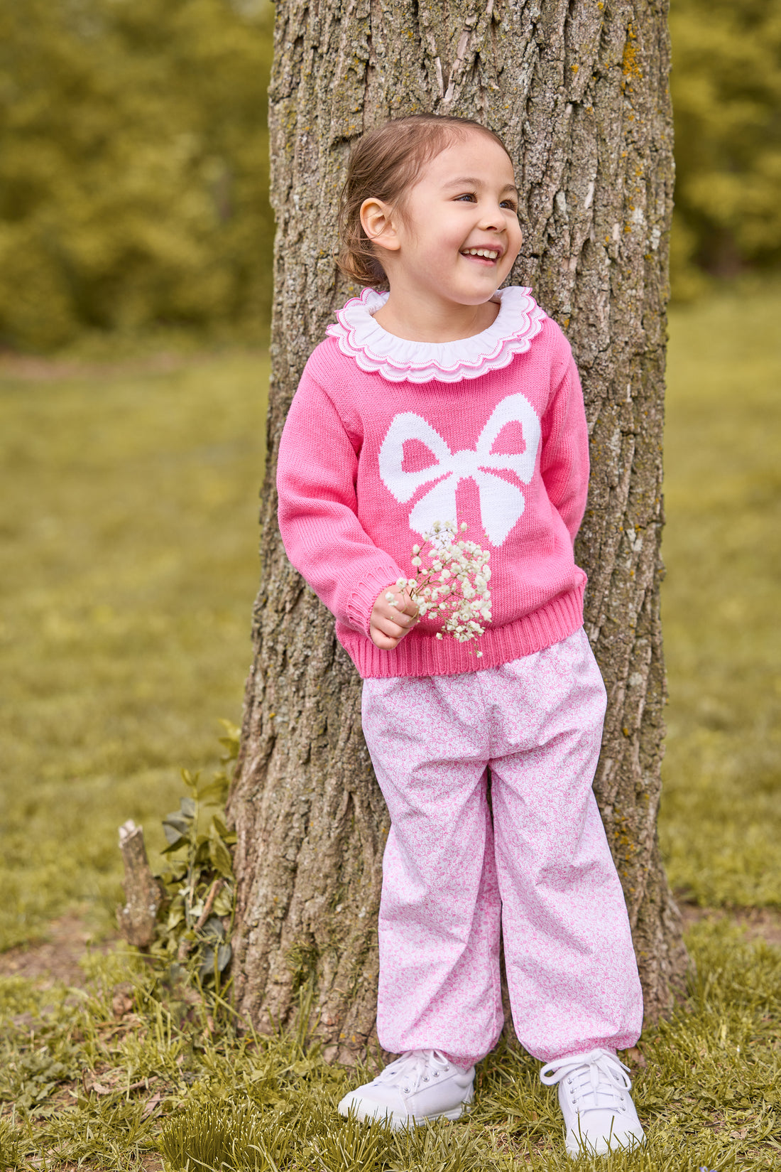 Little English Banded Bow Pant, Pink Vinings