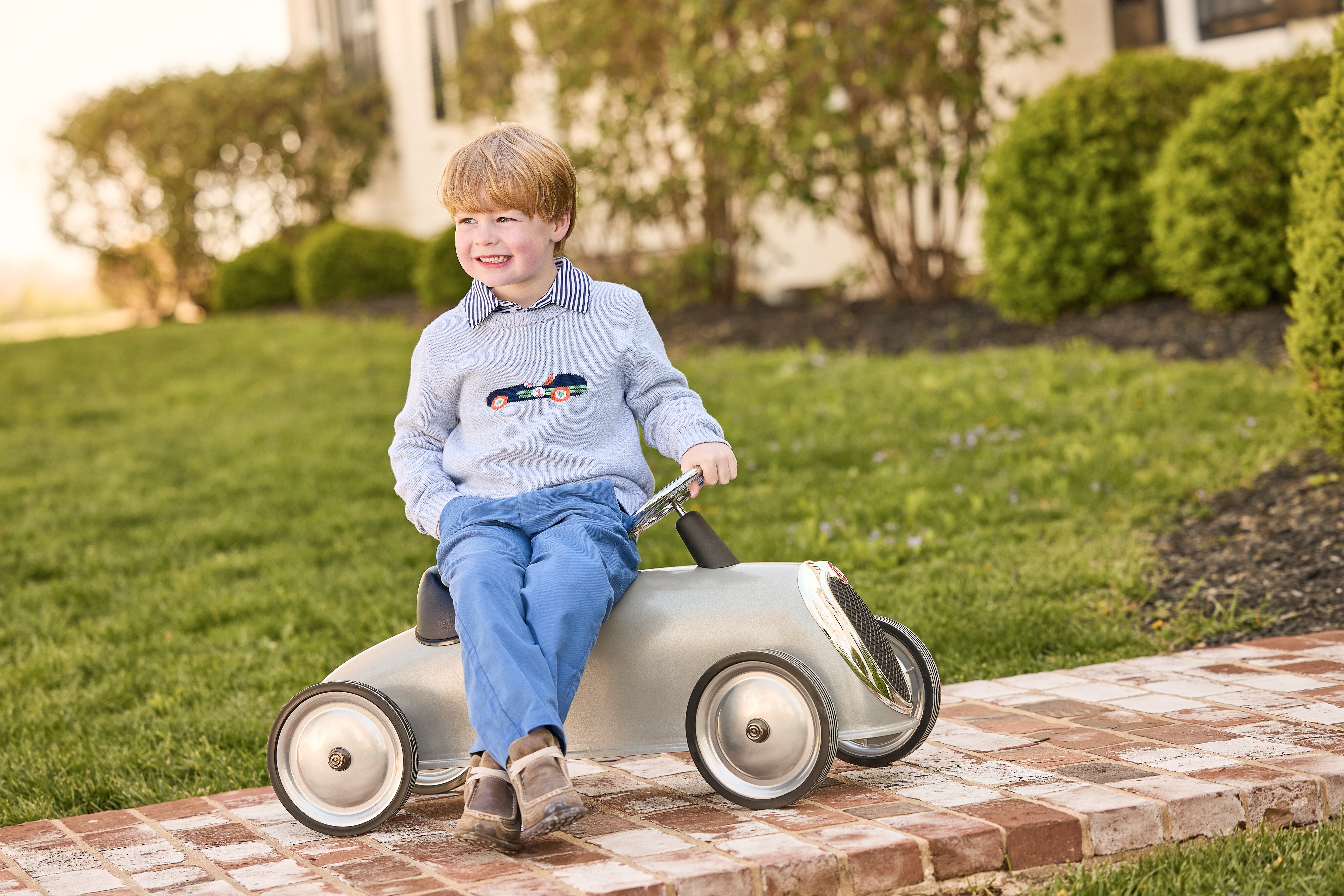 Little English Intarsia Sweater, Vintage Race Car