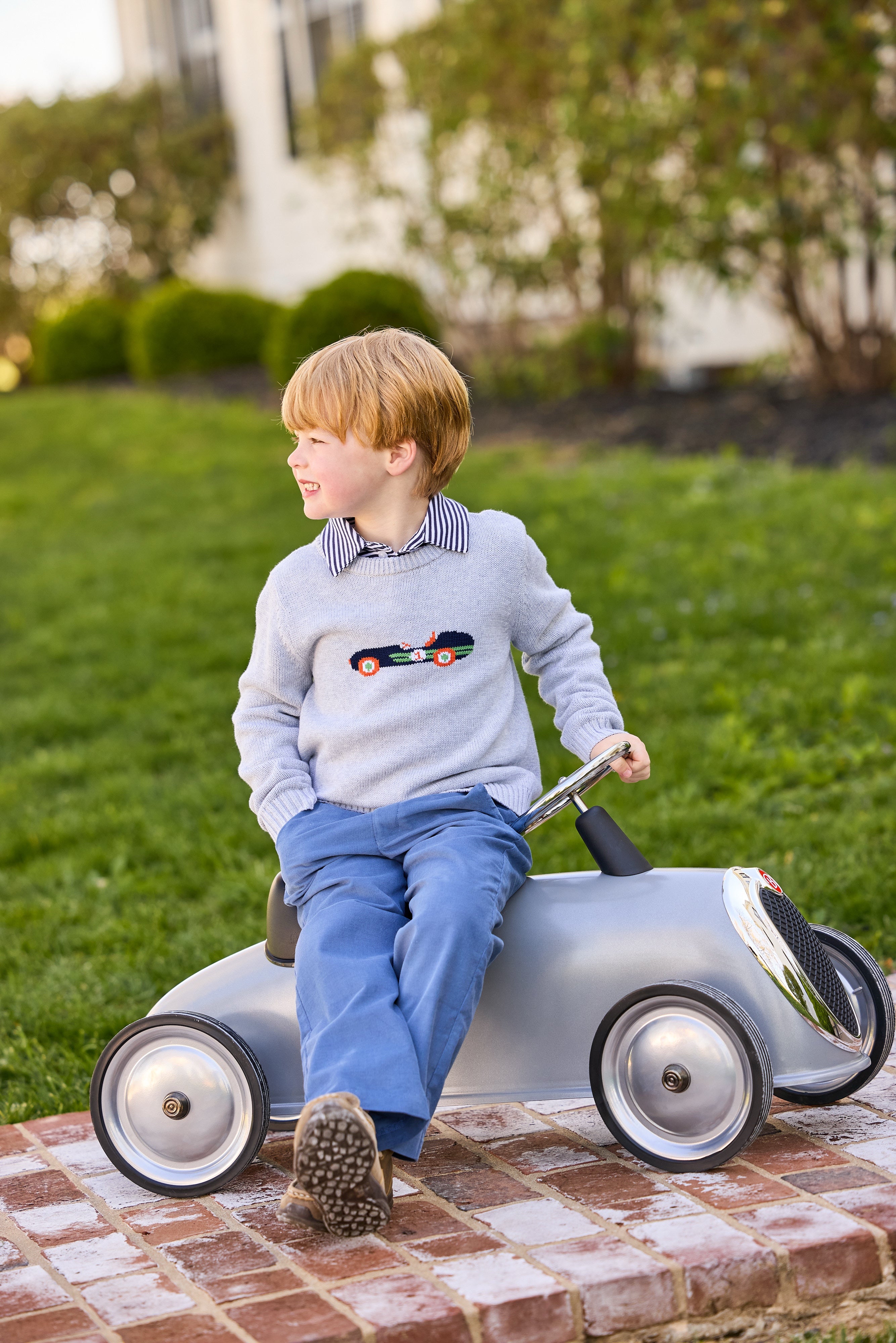 Little English Intarsia Sweater, Vintage Race Car