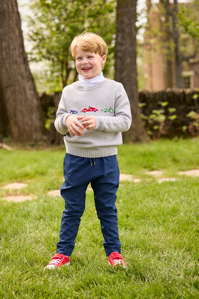 Little English Intarsia Sweater, Race Cars