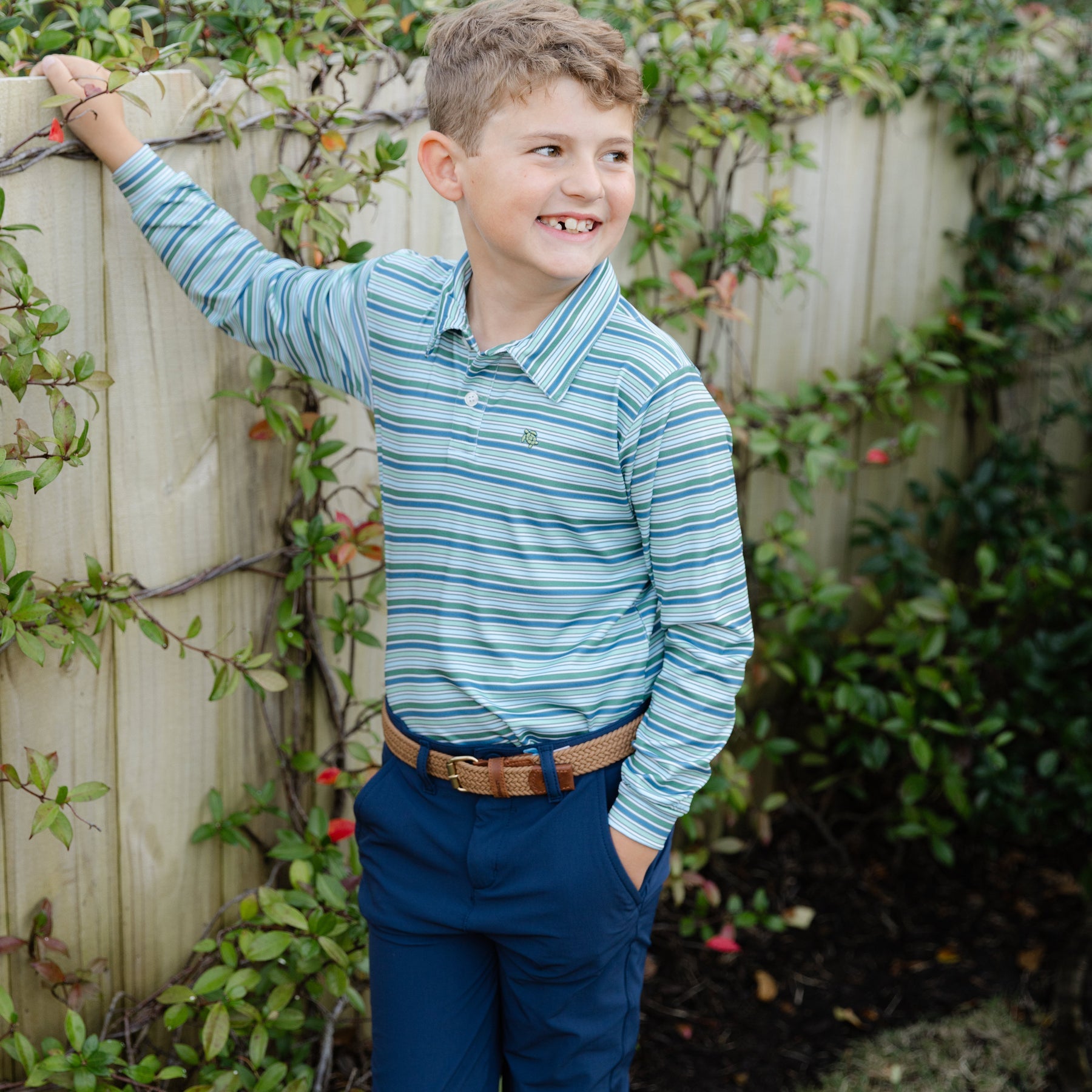 Bailey Boys Striped Performance Polo, Forest