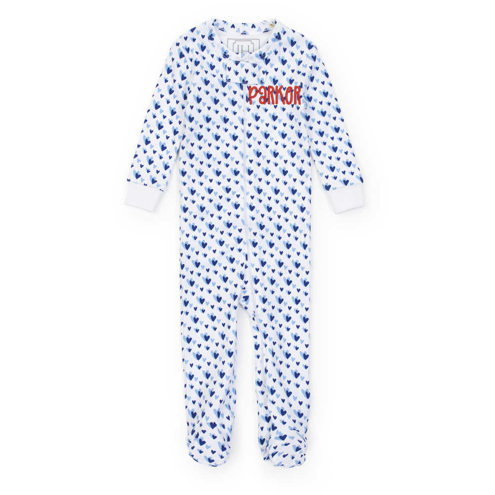 Lila & Hayes Parker Zipper Pajama, Heart to Heart Blue