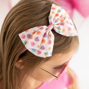 Sweet Wink Candy Hearts Tulle Bow Headband
