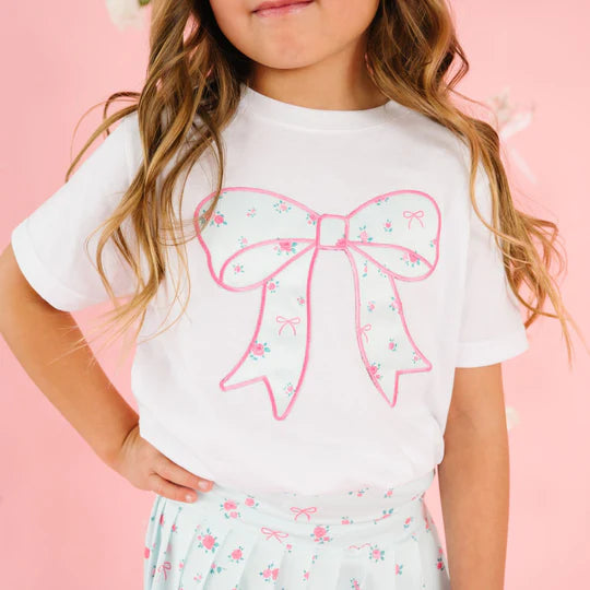 Sweet Wink Sky Blue Floral Bow Patch SS T- Shirt